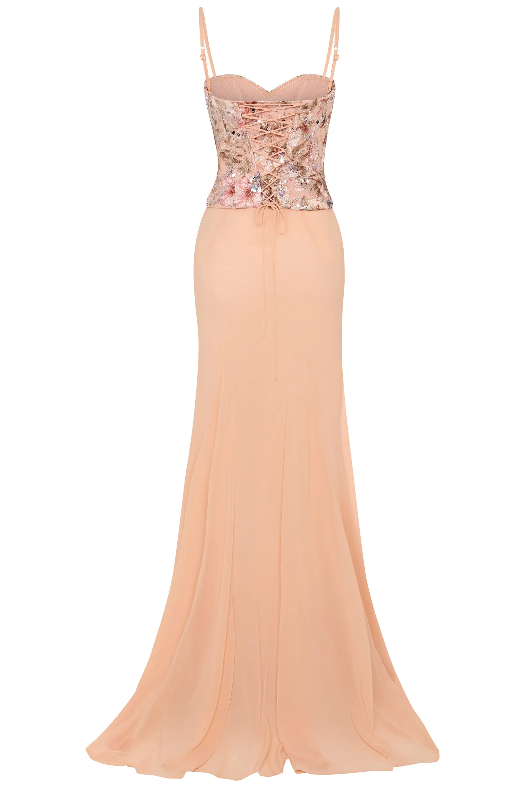 Embellished Corset Fishtail Gown in Floral Beige sold by Oh Polly product image thumbnail 4