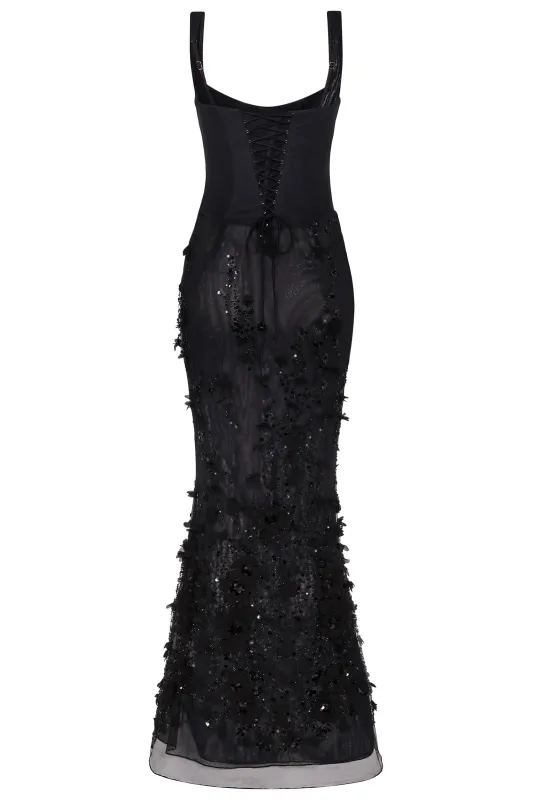 Embellished Fishtail Corset Gown in Black sold by Oh Polly
