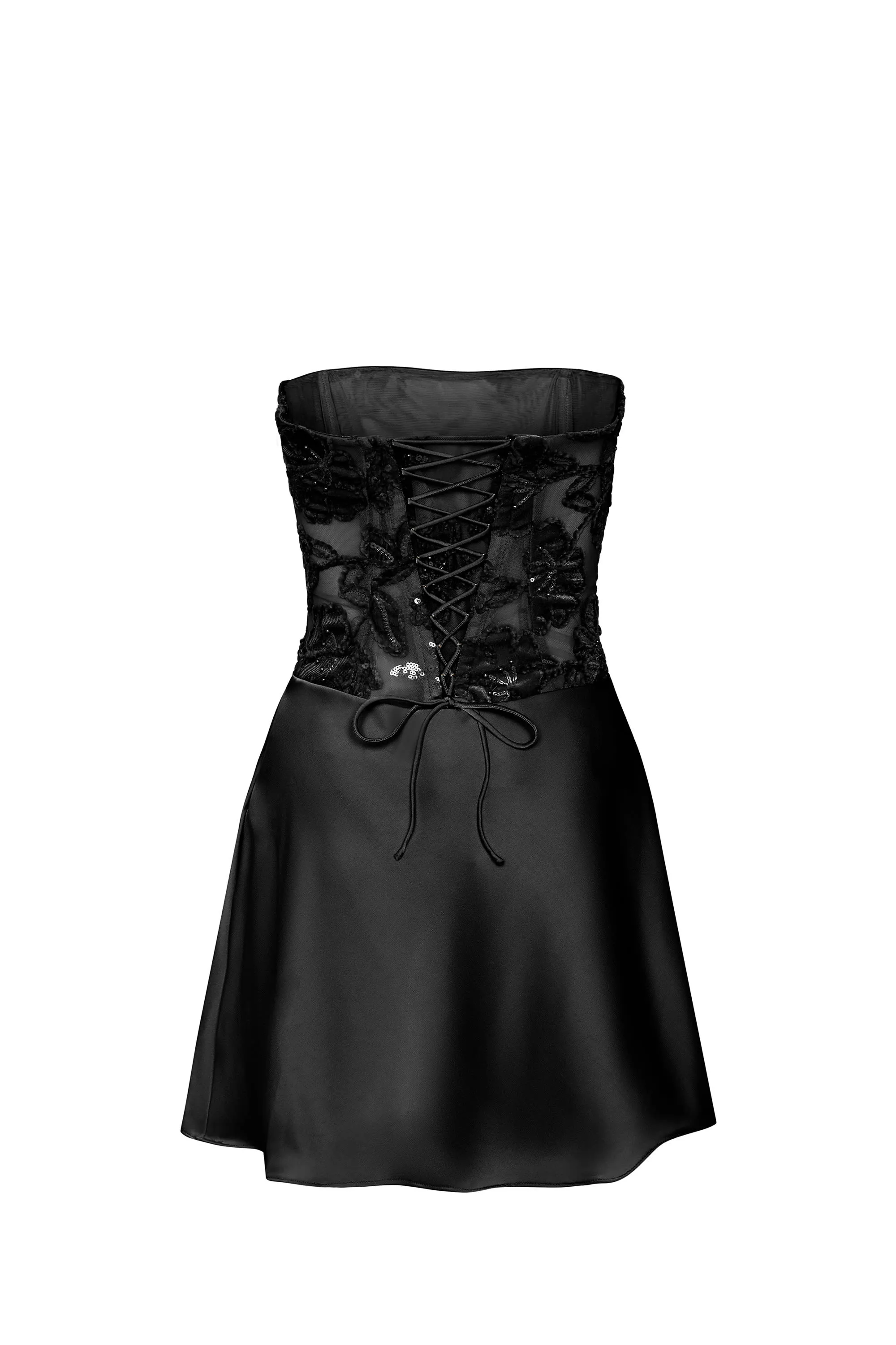 Embellished Draped Strapless A-Line Mini Dress in Black sold by Oh Polly product image thumbnail 2