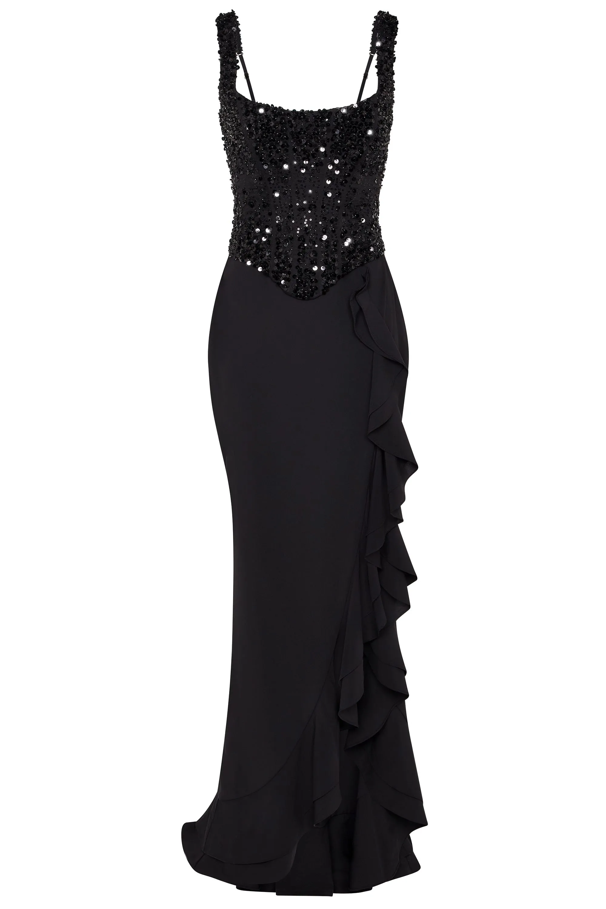 Embellished Ruffle-Trim Corset Gown in Black sold by Oh Polly product image thumbnail 2