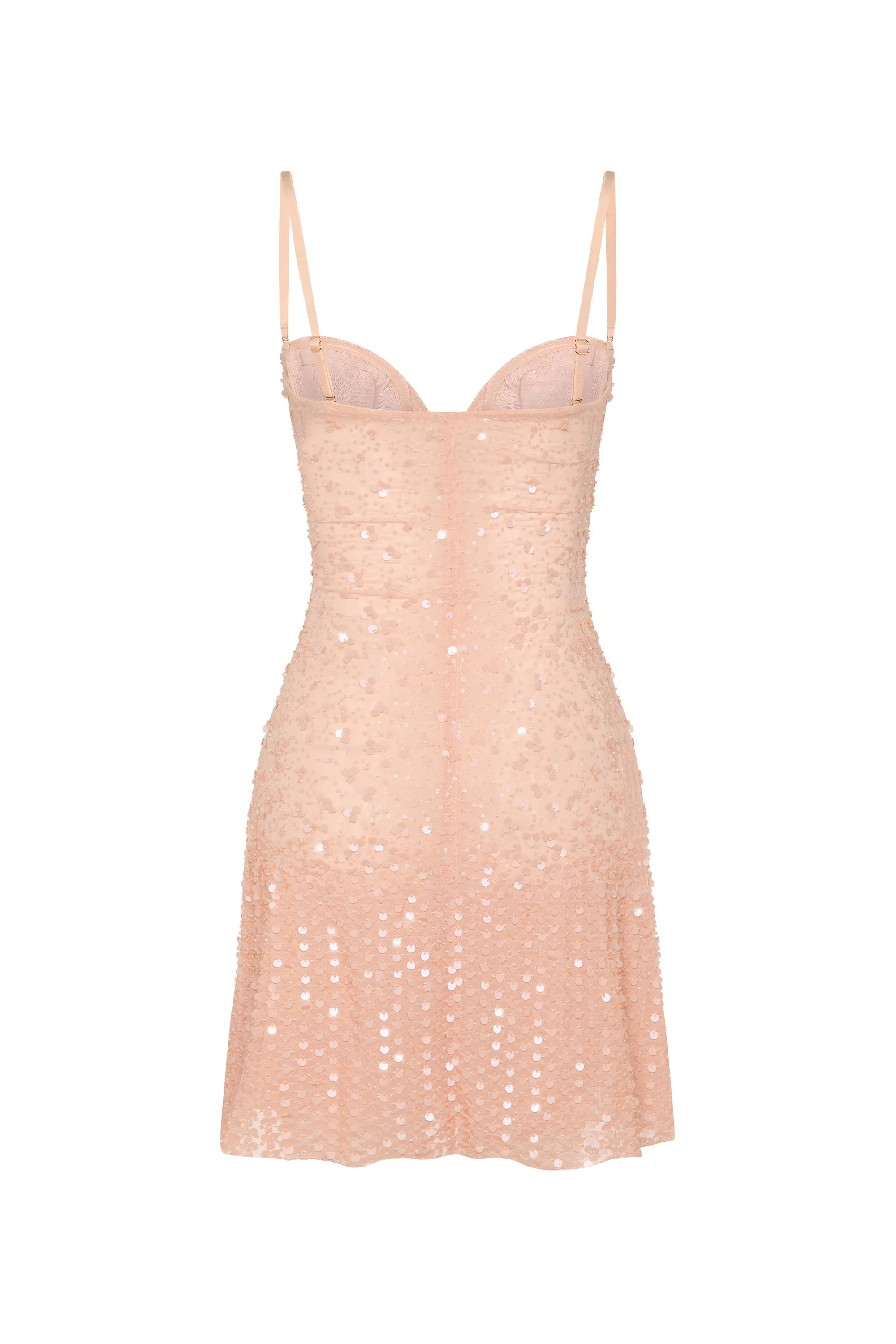 Embellished Sweetheart-Neck A-Line Mini Dress in Apricot sold by Oh Polly product image thumbnail 4