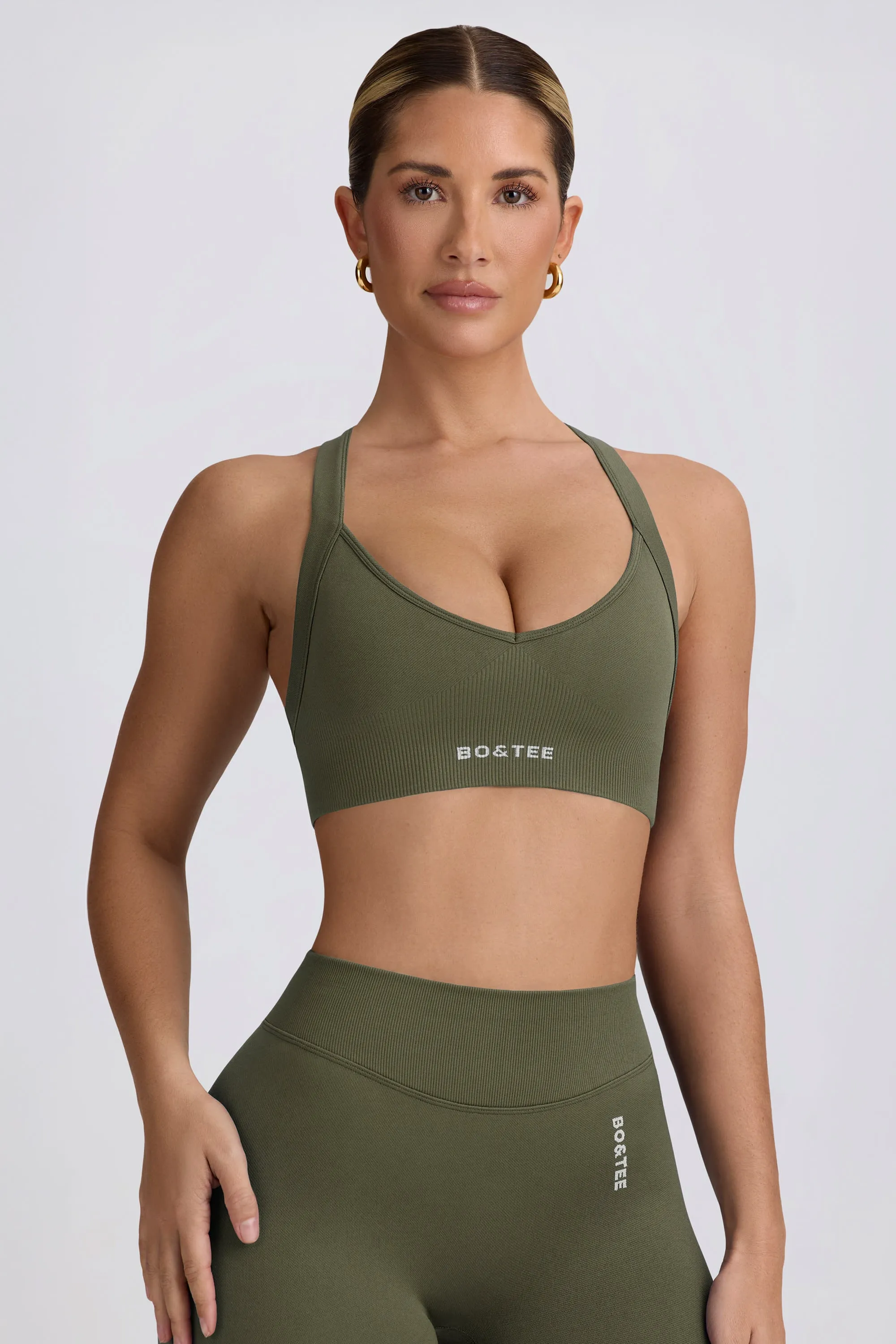 Super Sculpt Seamless Cross-Back Sports Bra in Light Green sold by Oh Polly product image thumbnail 5