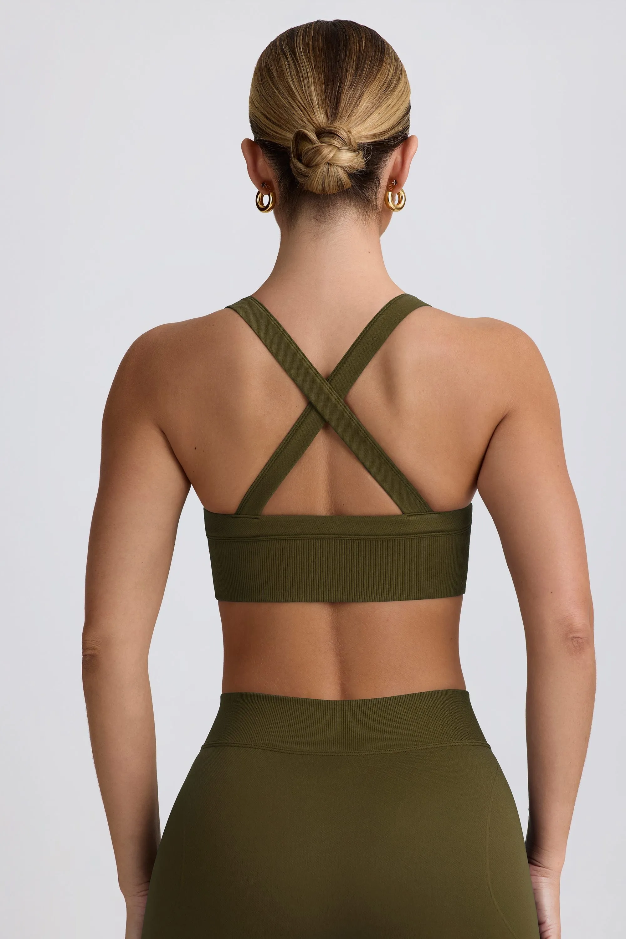 Super Sculpt Seamless Cross-Back Sports Bra in Dark Green sold by Oh Polly product image thumbnail 3