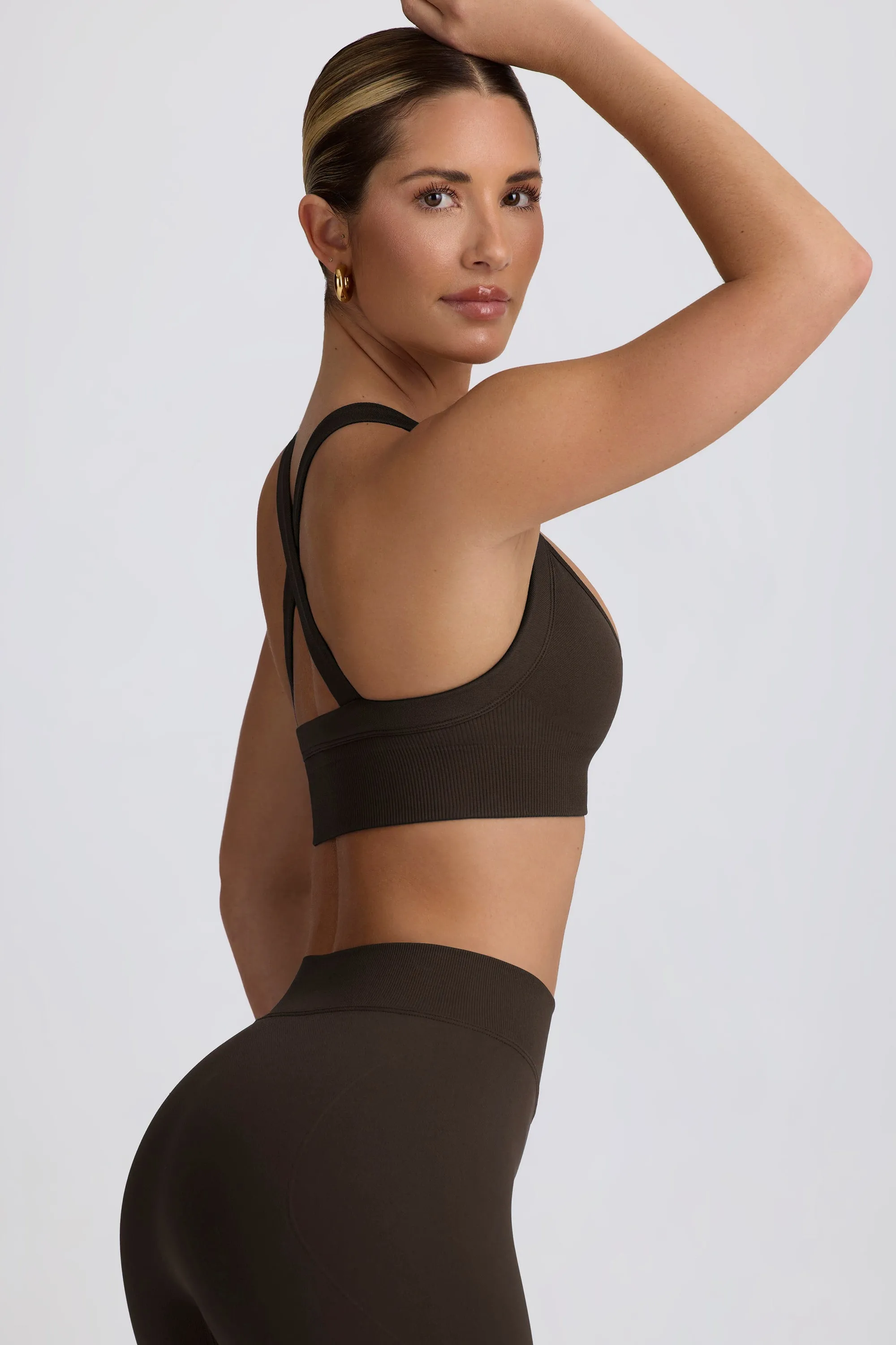 Super Sculpt Seamless Cross-Back Sports Bra in Brown sold by Oh Polly product image thumbnail 3
