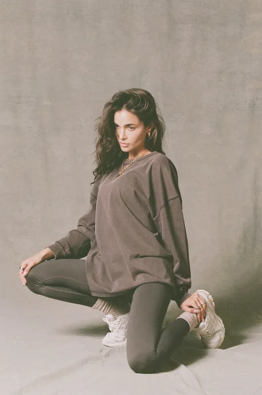 Acid Wash Long-Sleeve Oversized T-Shirt in Brown sold by Oh Polly