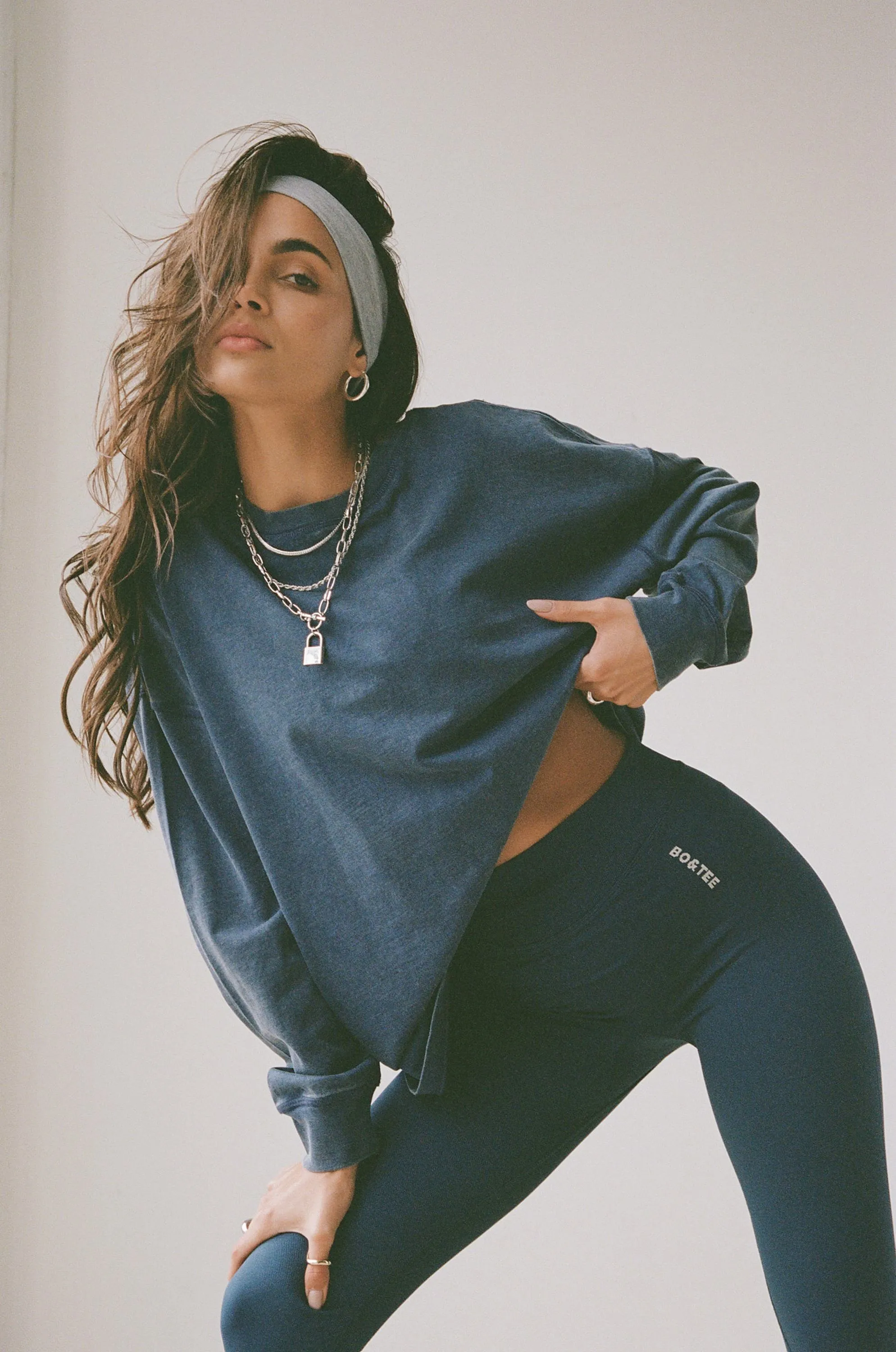 Acid Wash Long-Sleeve Oversized T-Shirt in Blue sold by Oh Polly