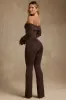 Modal Off-Shoulder Ruched Jumpsuit in Chocolate Brown sold by Oh Polly