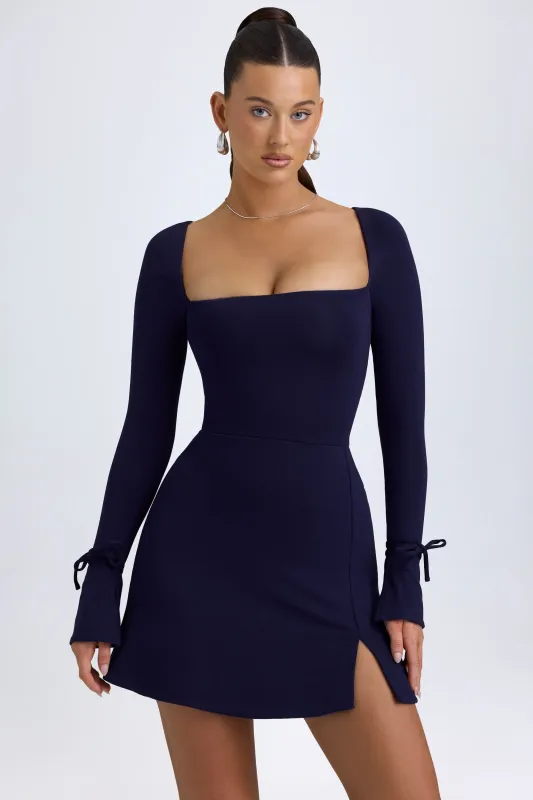 Modal Square-Neck A-Line Mini Dress in True Navy sold by Oh Polly