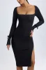 Modal Square-Neck Midi Dress in Black sold by Oh Polly