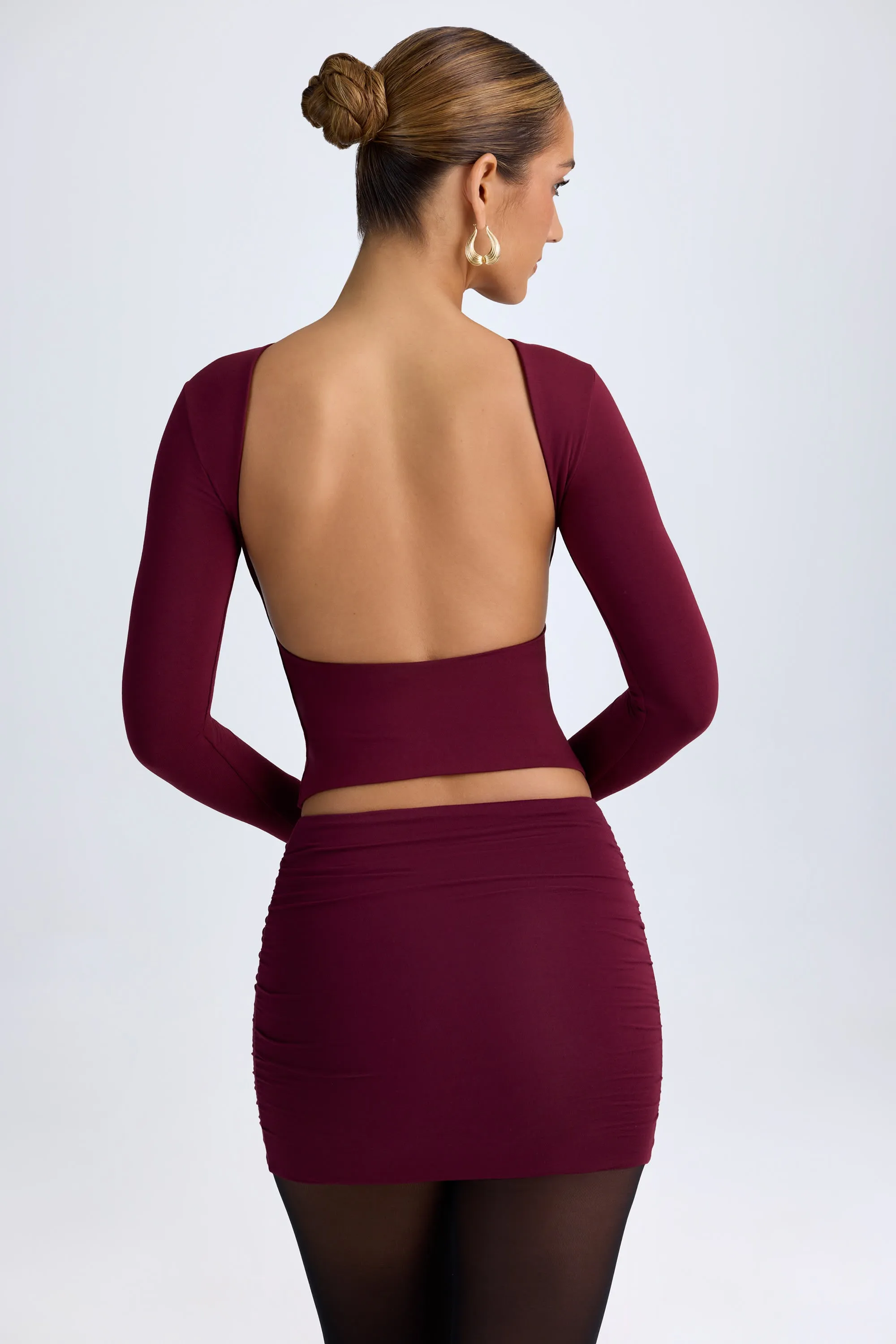Modal Ruched Mid-Rise Mini Skirt in Wine Red sold by Oh Polly product image thumbnail 2