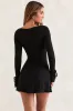 Square Neck Long Sleeve Mini Dress in Black sold by Oh Polly