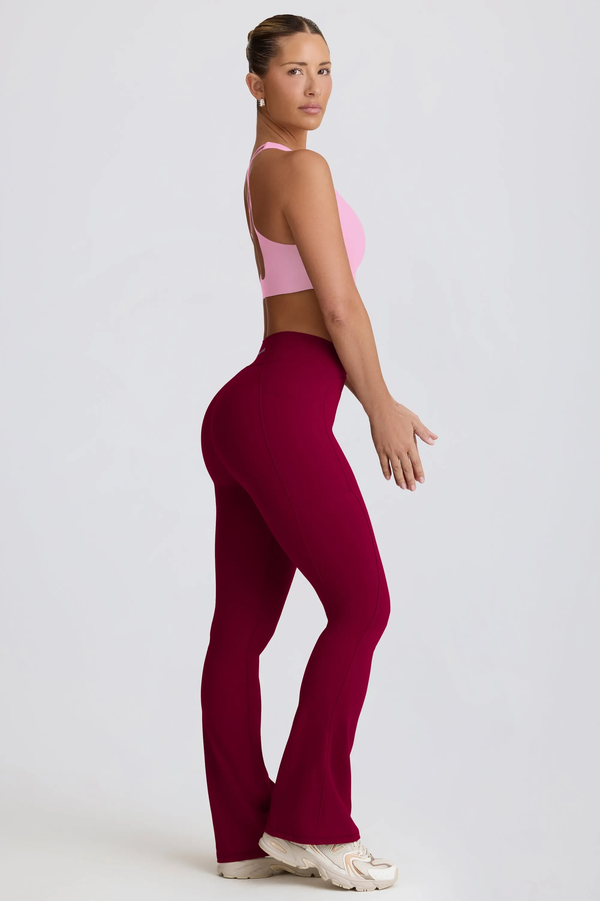 Soft Active V-Waist Pocket Flared Leggings in Burgundy sold by Oh Polly product image thumbnail 3