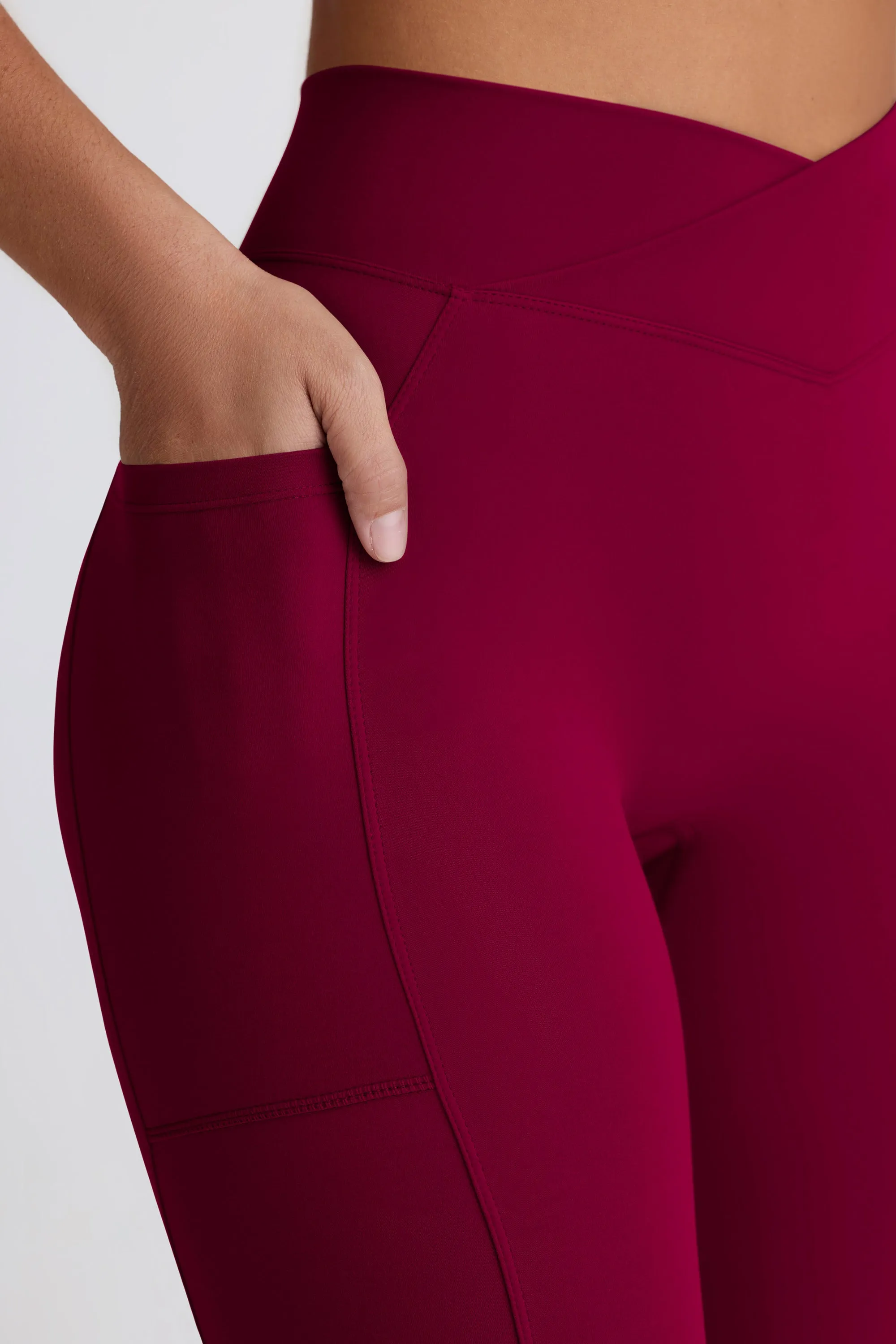Soft Active V-Waist Pocket Flared Leggings in Burgundy sold by Oh Polly product image thumbnail 4