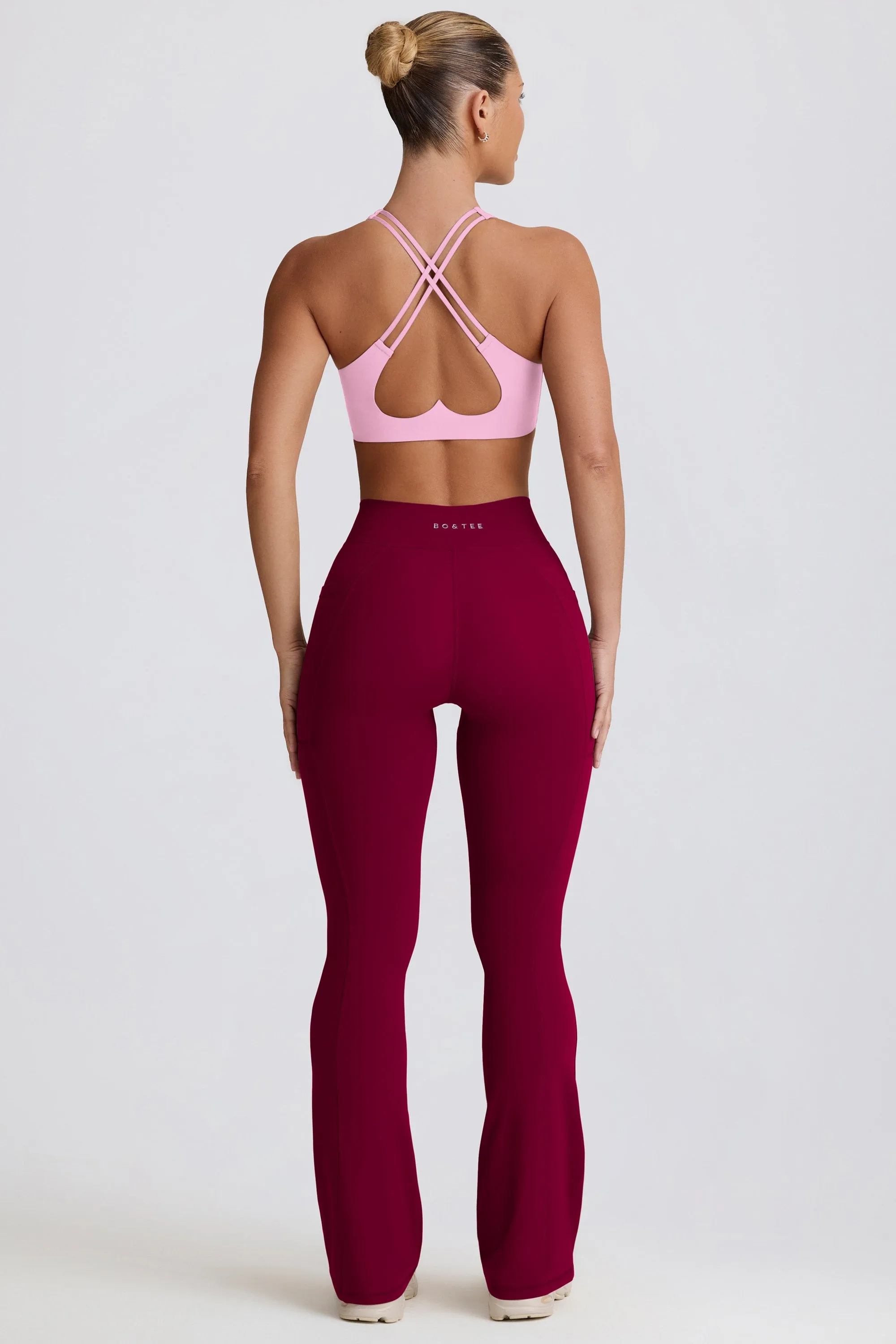 Soft Active V-Waist Pocket Flared Leggings in Burgundy sold by Oh Polly product image thumbnail 2