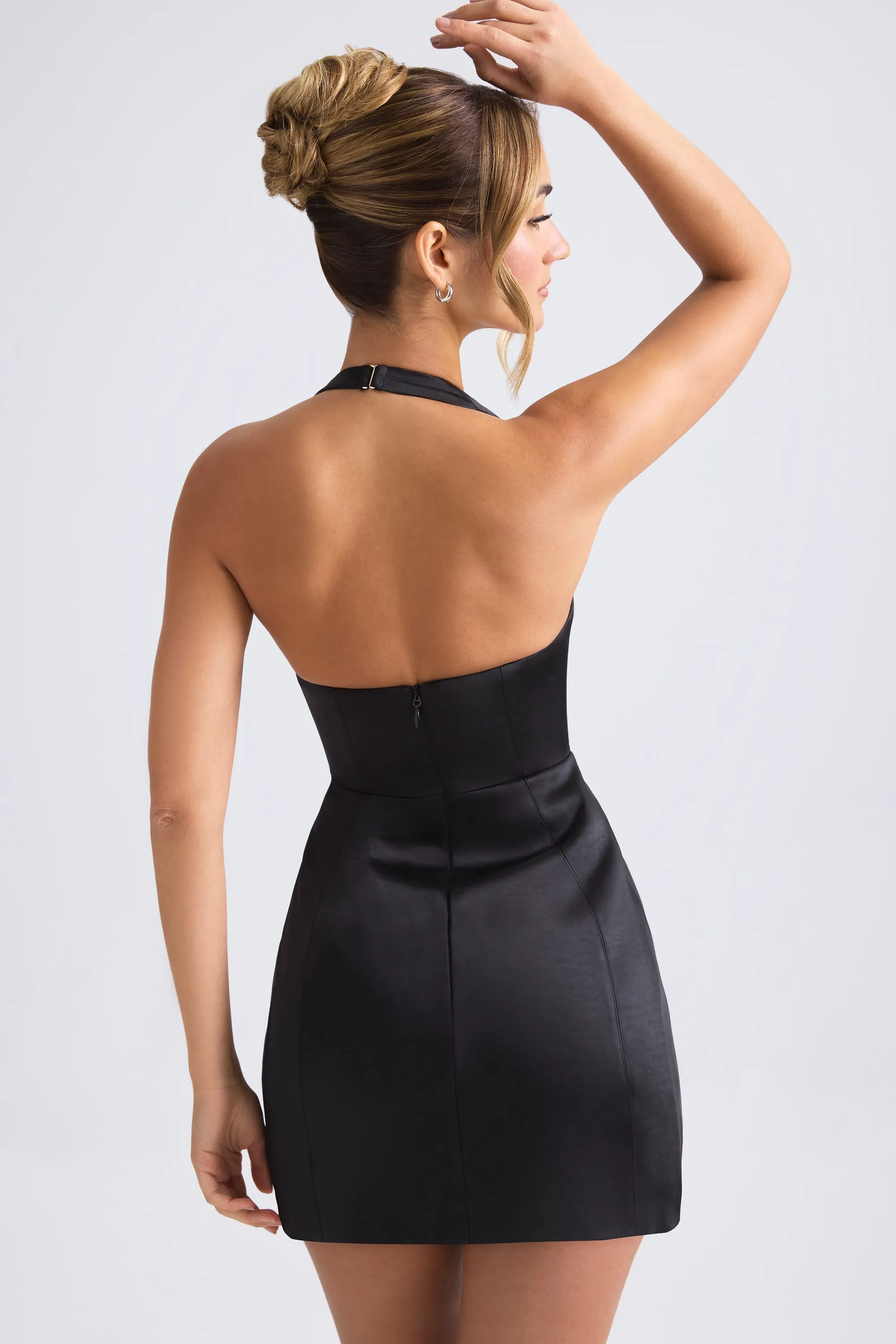 Halterneck Structured Tulip Mini Dress in Black sold by Oh Polly product image thumbnail 2