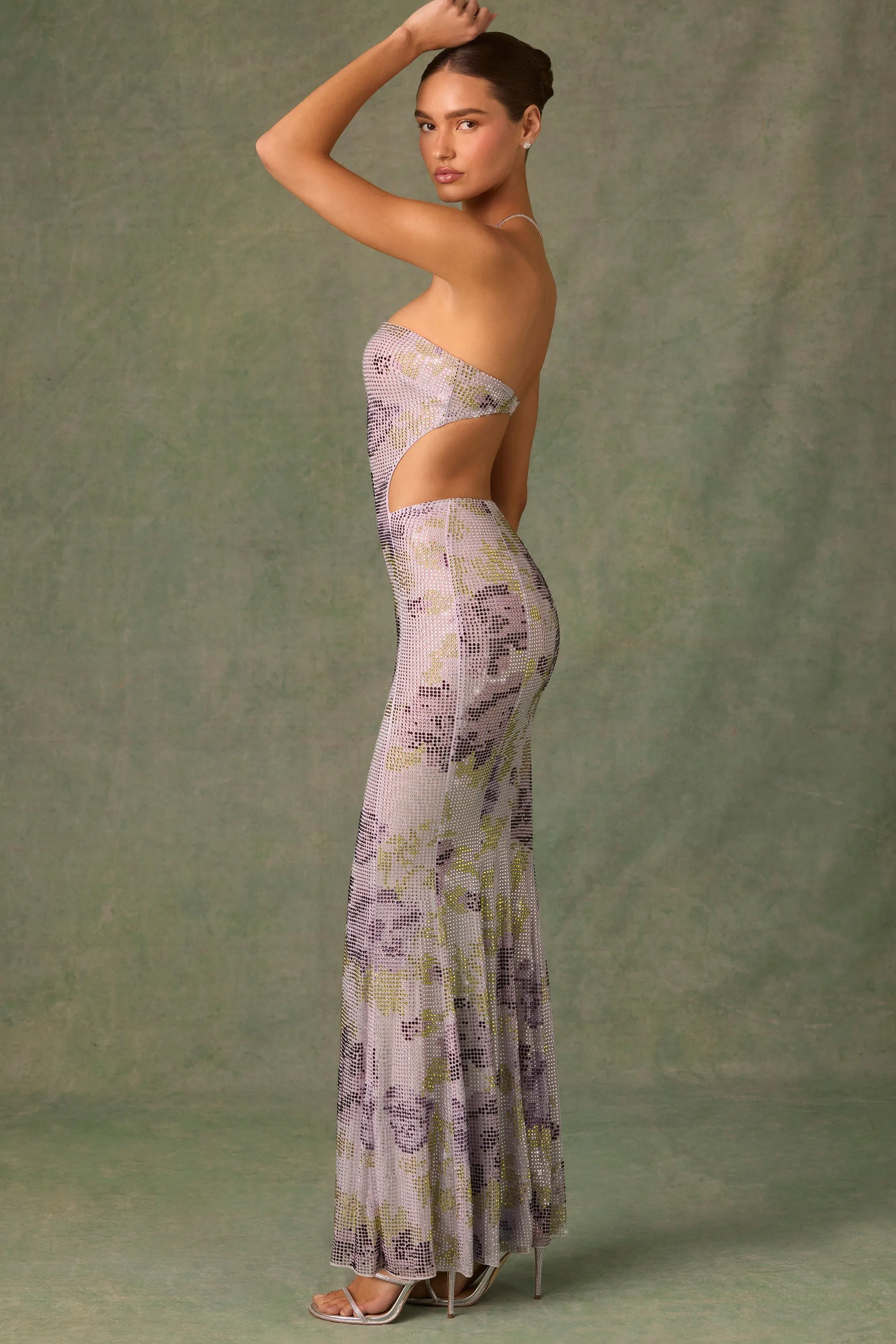 Embellished Cut-Out Fishtail Maxi Dress in Lilac Hotfix sold by Oh Polly product image thumbnail 4