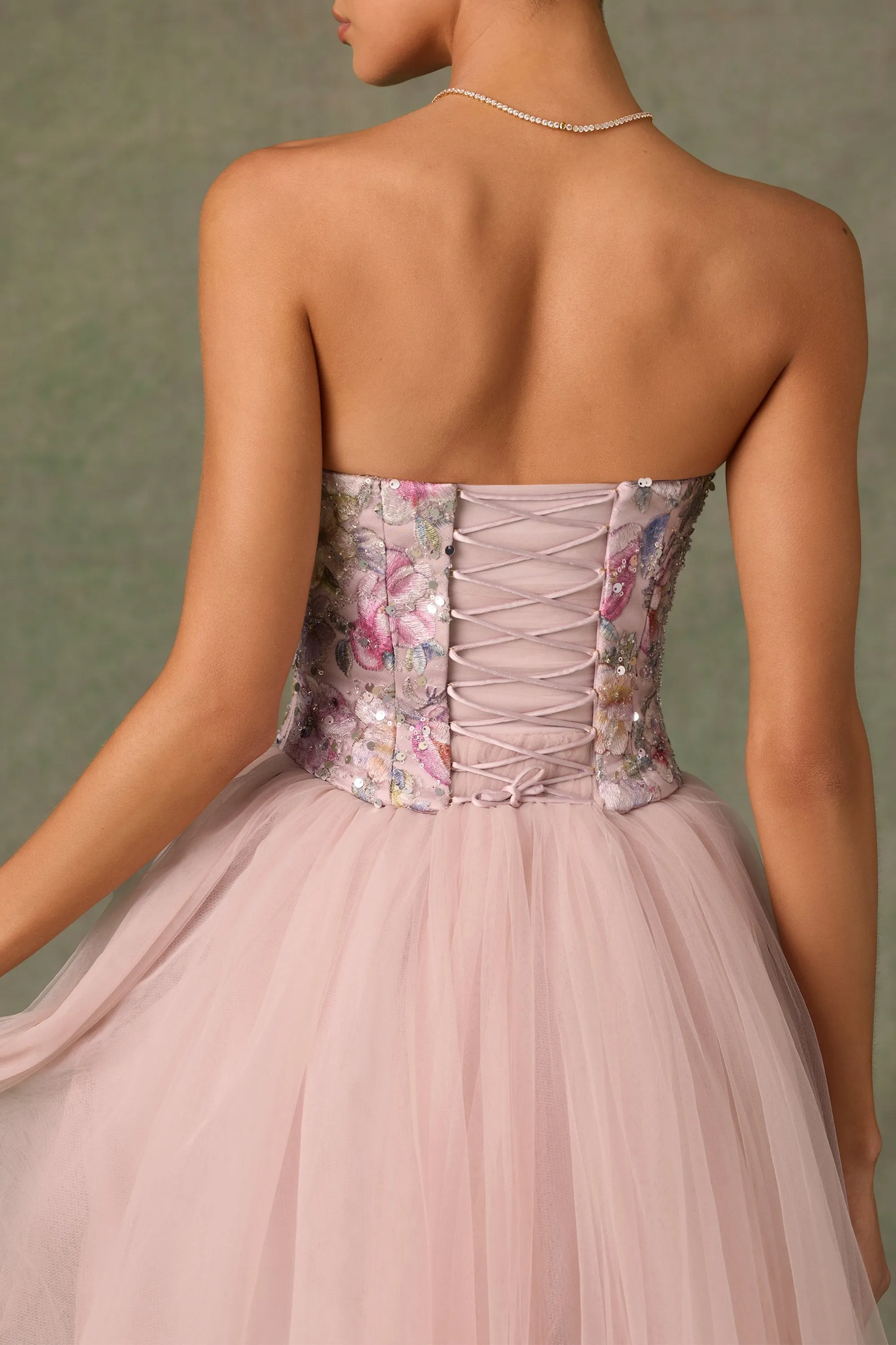 Embellished Lace-Up Cupless Corset in Floral Pink sold by Oh Polly product image thumbnail 5