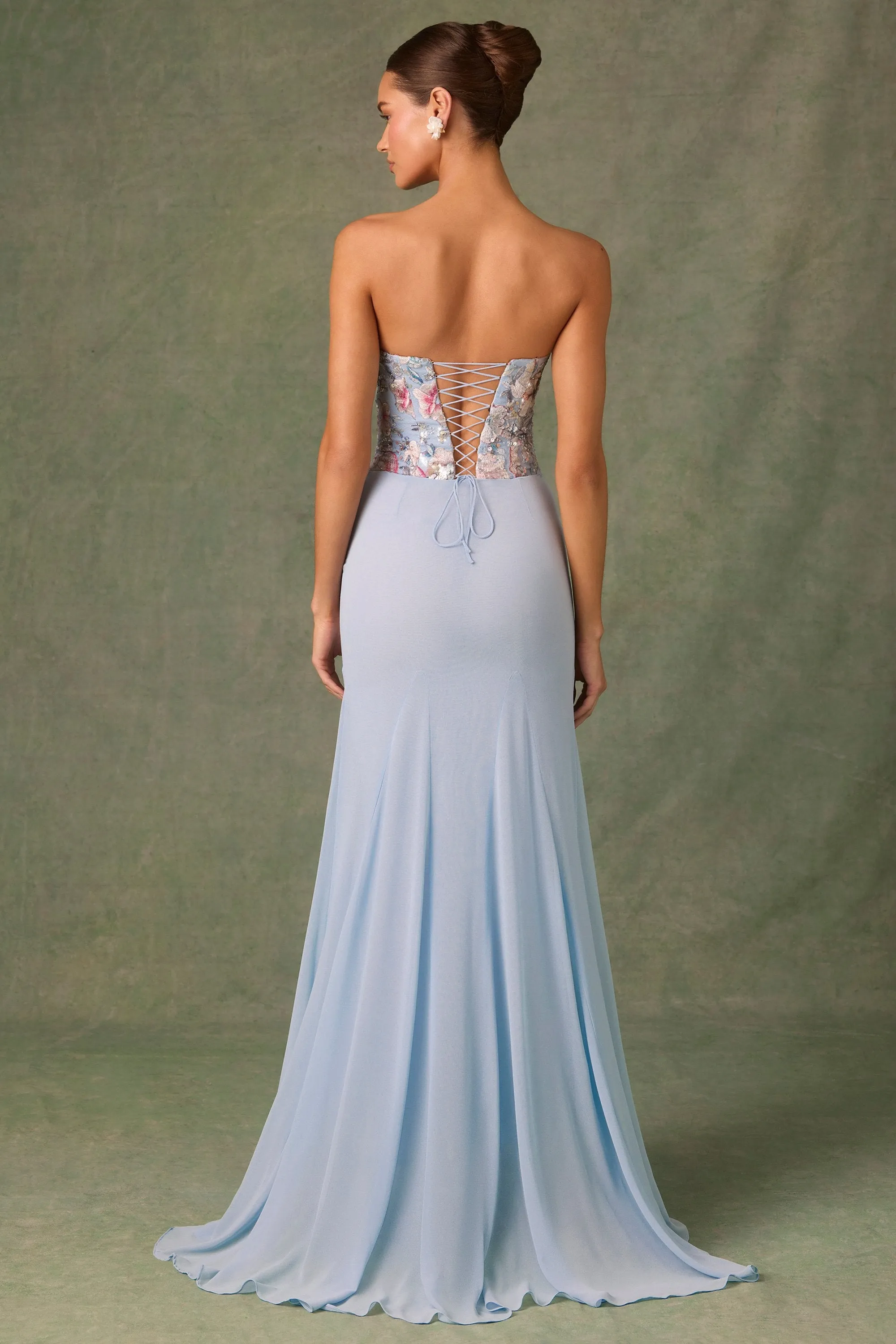 Embellished Corset Fishtail Gown in Floral Blue sold by Oh Polly product image thumbnail 2