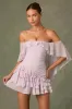 Off-Shoulder Ruffled Mini Dress in Lilac sold by Oh Polly