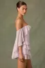 Off-Shoulder Ruffled Mini Dress in Lilac sold by Oh Polly