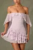 Off-Shoulder Ruffled Mini Dress in Lilac sold by Oh Polly