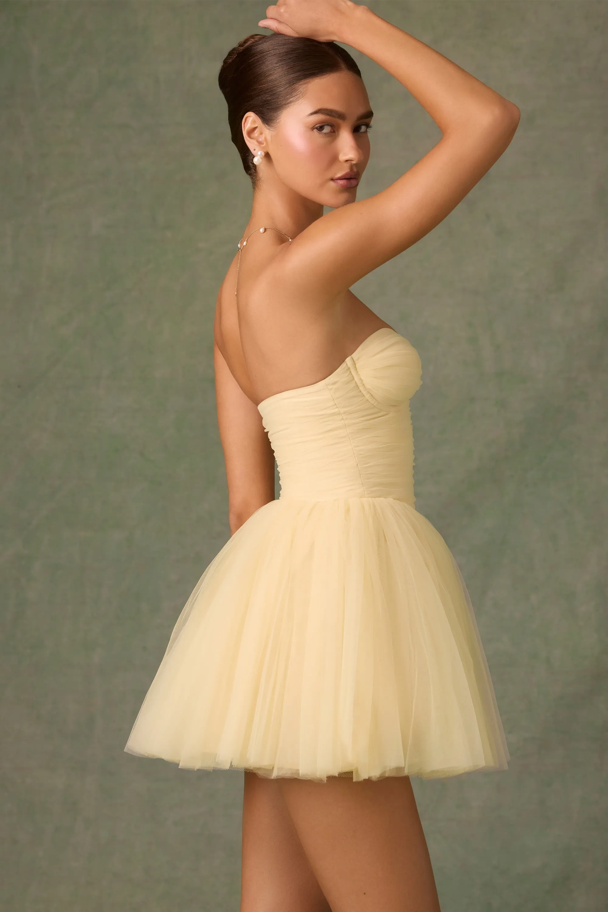 Tulle Corset Mini Dress in Yellow sold by Oh Polly product image thumbnail 4