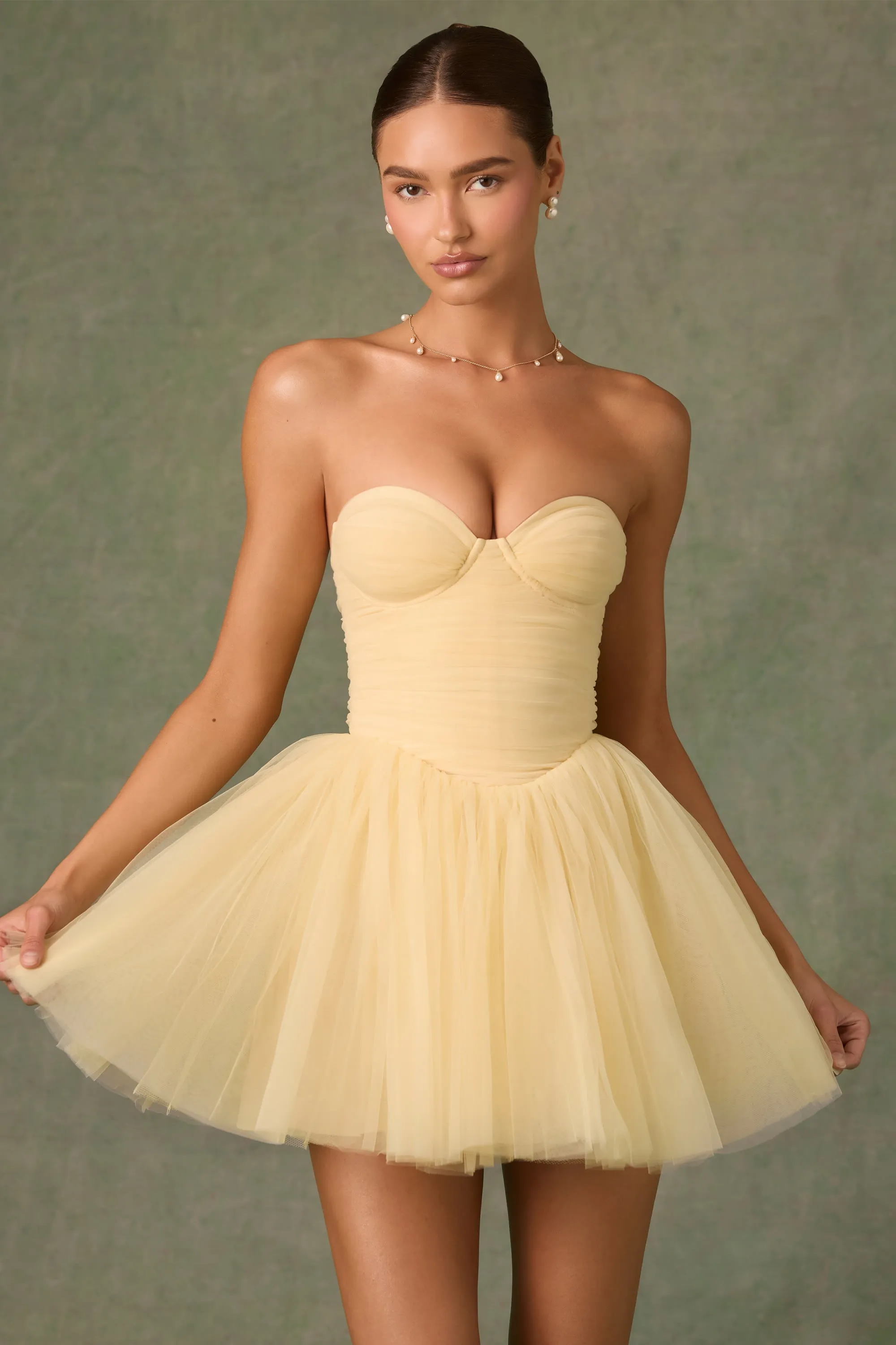 Tulle Corset Mini Dress in Yellow sold by Oh Polly