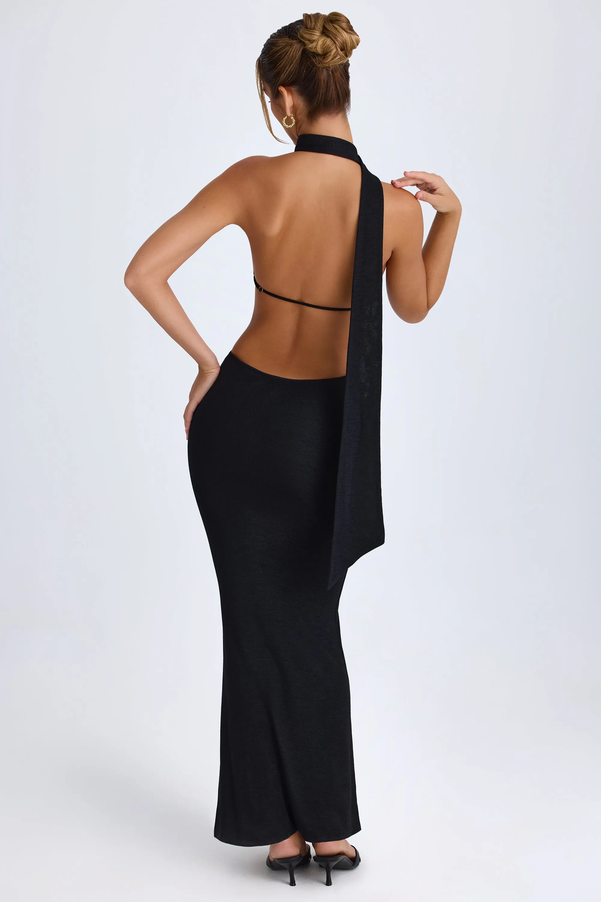 Scarf-Detail Cut-Out Halterneck Maxi Dress in Black sold by Oh Polly product image thumbnail 4