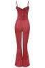 Lace-Up Ruffled Flared Jumpsuit in Red Print sold by Oh Polly