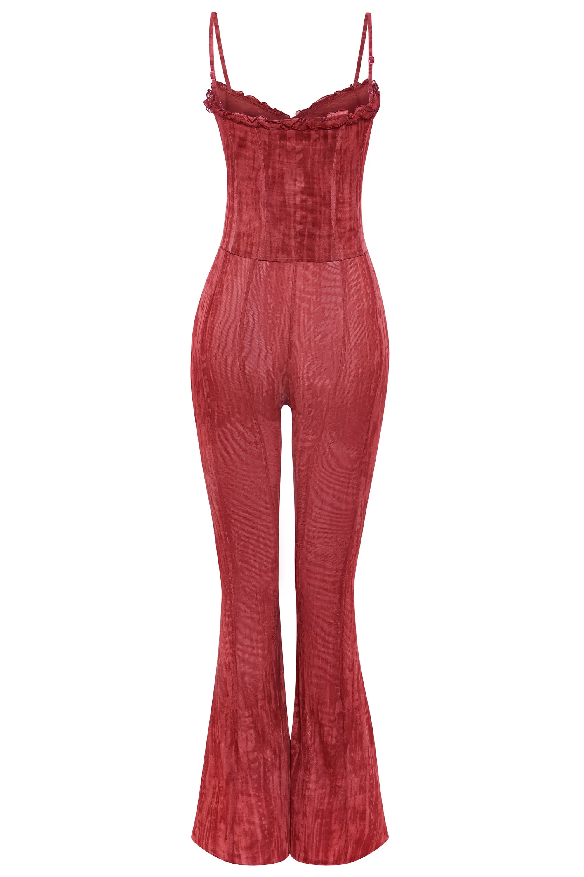 Lace-Up Ruffled Flared Jumpsuit in Red Print sold by Oh Polly product image thumbnail 4