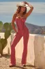 Lace-Up Ruffled Flared Jumpsuit in Red Print sold by Oh Polly