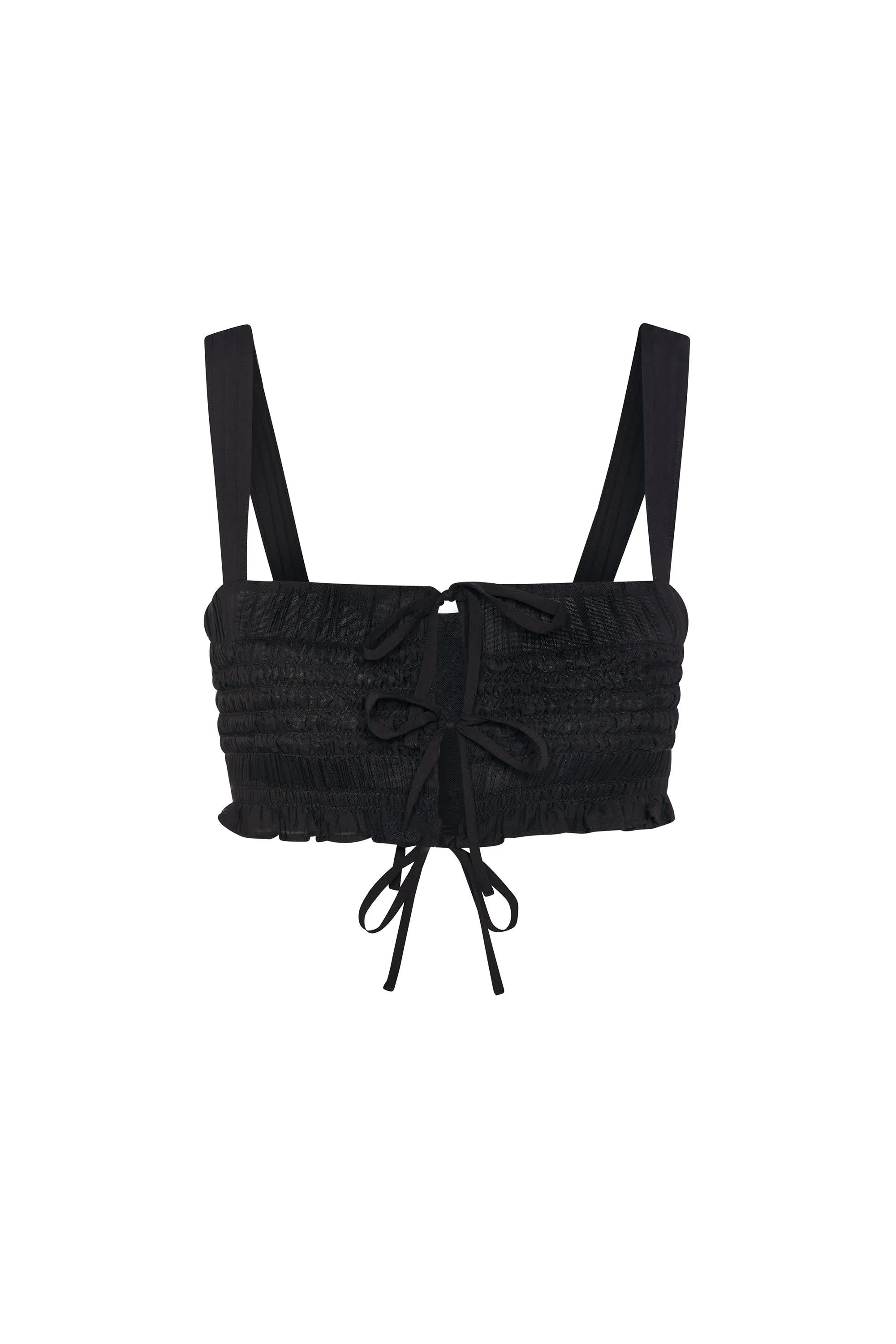 Ruffled Tie-Front Crop Top in Black sold by Oh Polly