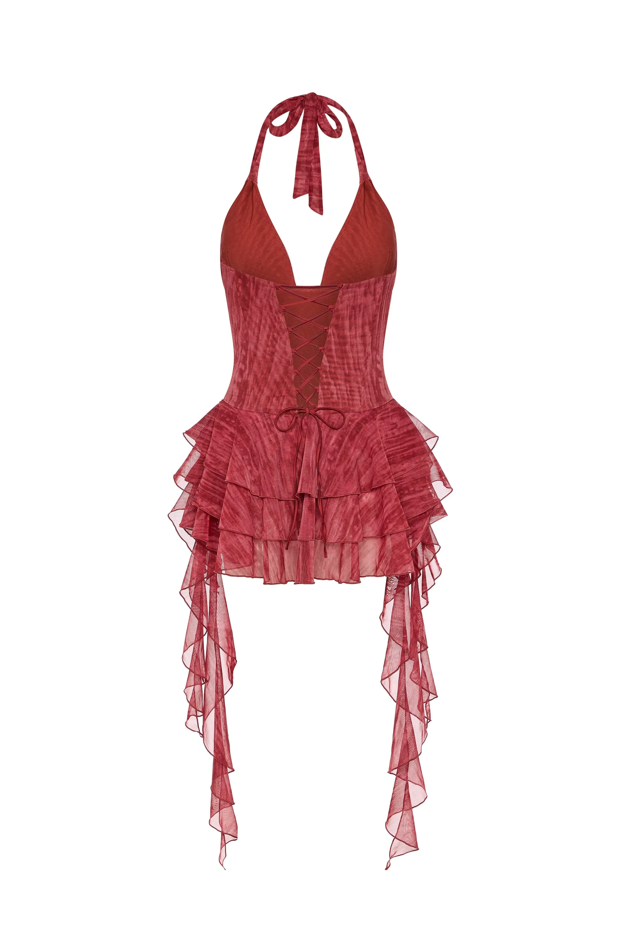 Ruffled Halterneck Bodysuit in Red Print sold by Oh Polly product image thumbnail 3