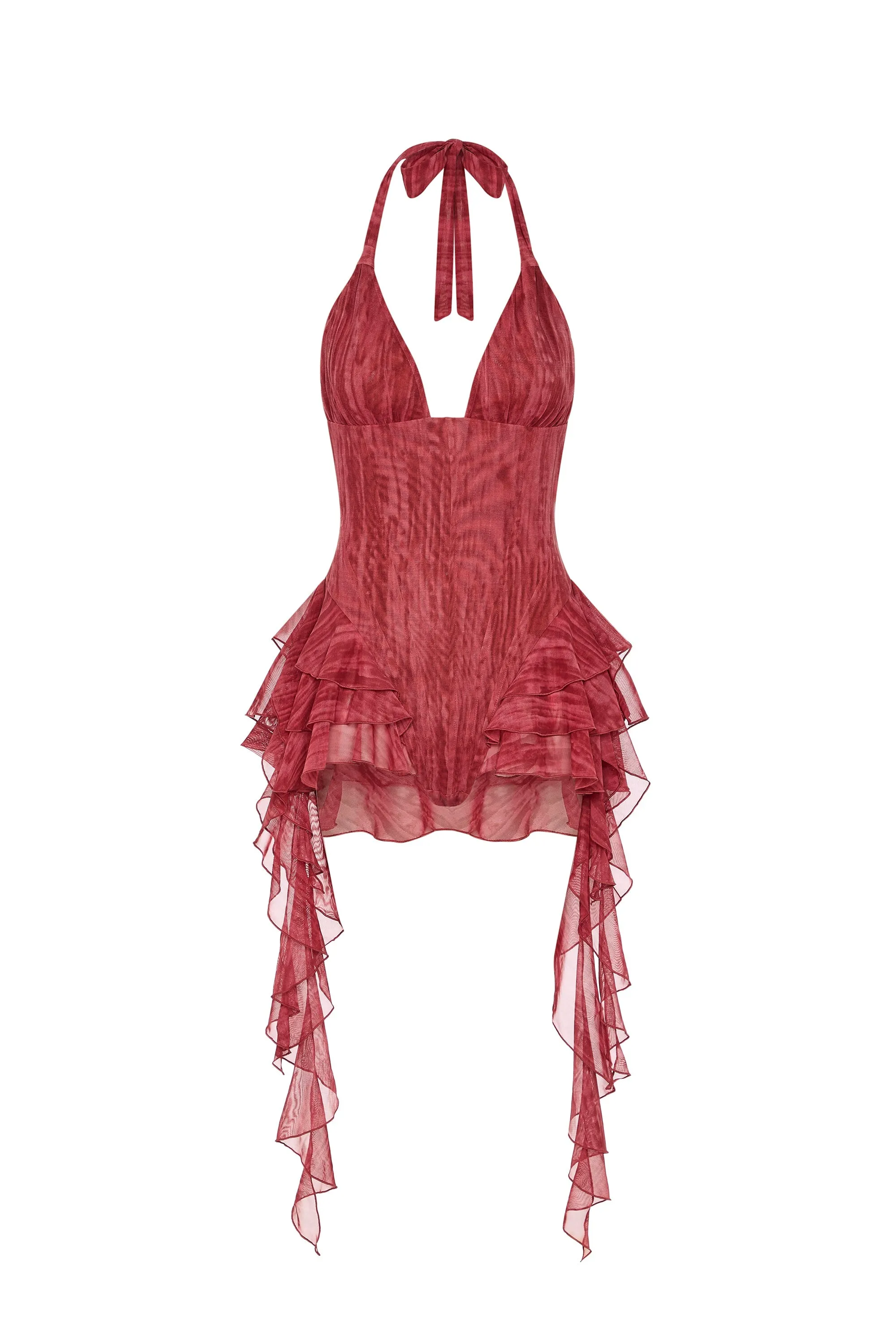 Ruffled Halterneck Bodysuit in Red Print sold by Oh Polly product image thumbnail 2