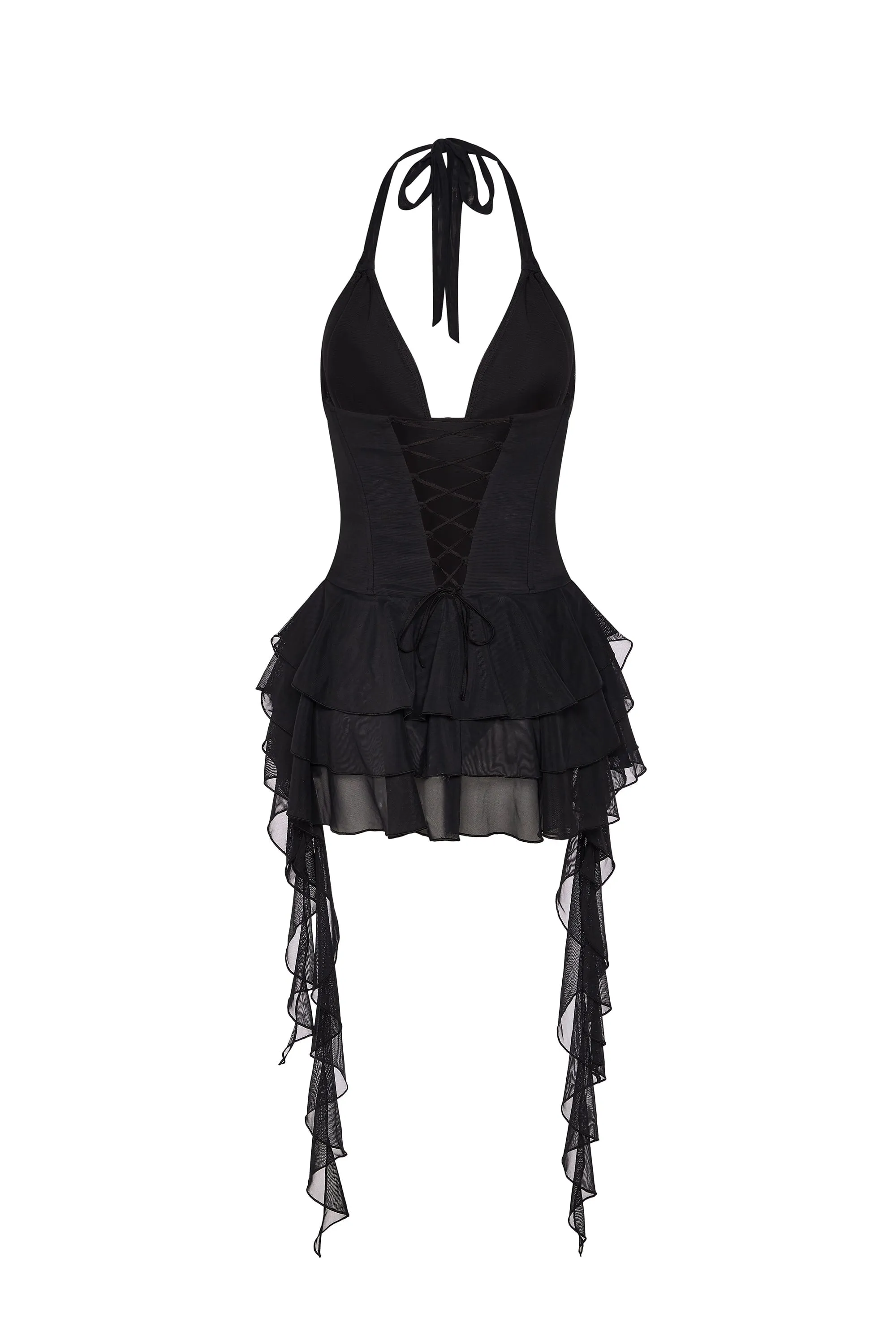 Ruffled Halterneck Bodysuit in Black sold by Oh Polly product image thumbnail 4
