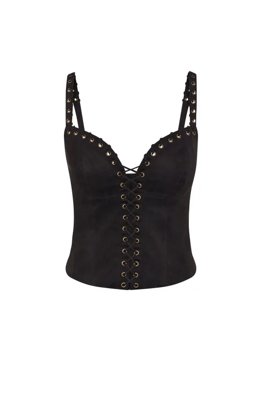 Lace-Up Top in Black sold by Oh Polly
