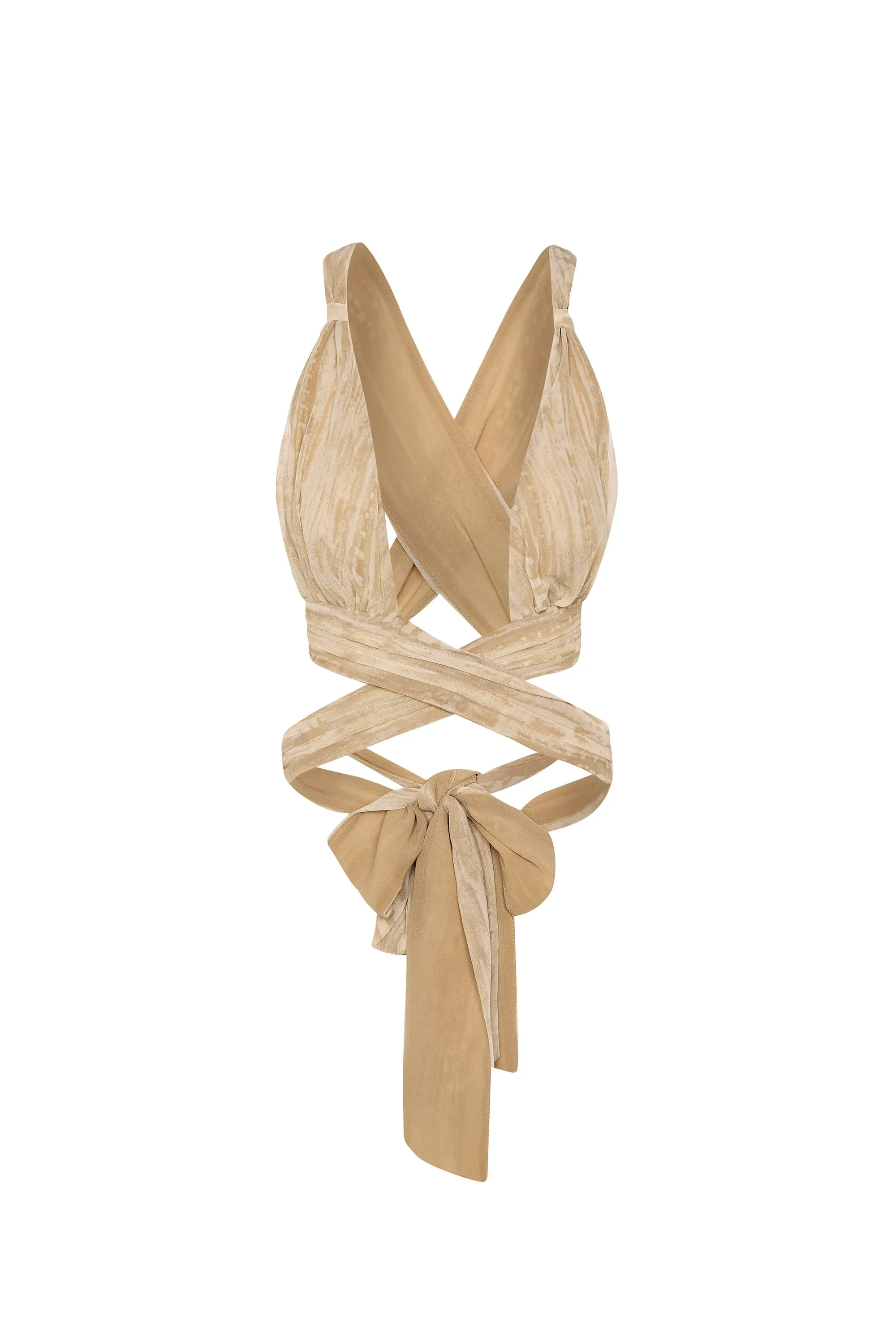 Ruched Halterneck Crop Top in Tan Print sold by Oh Polly