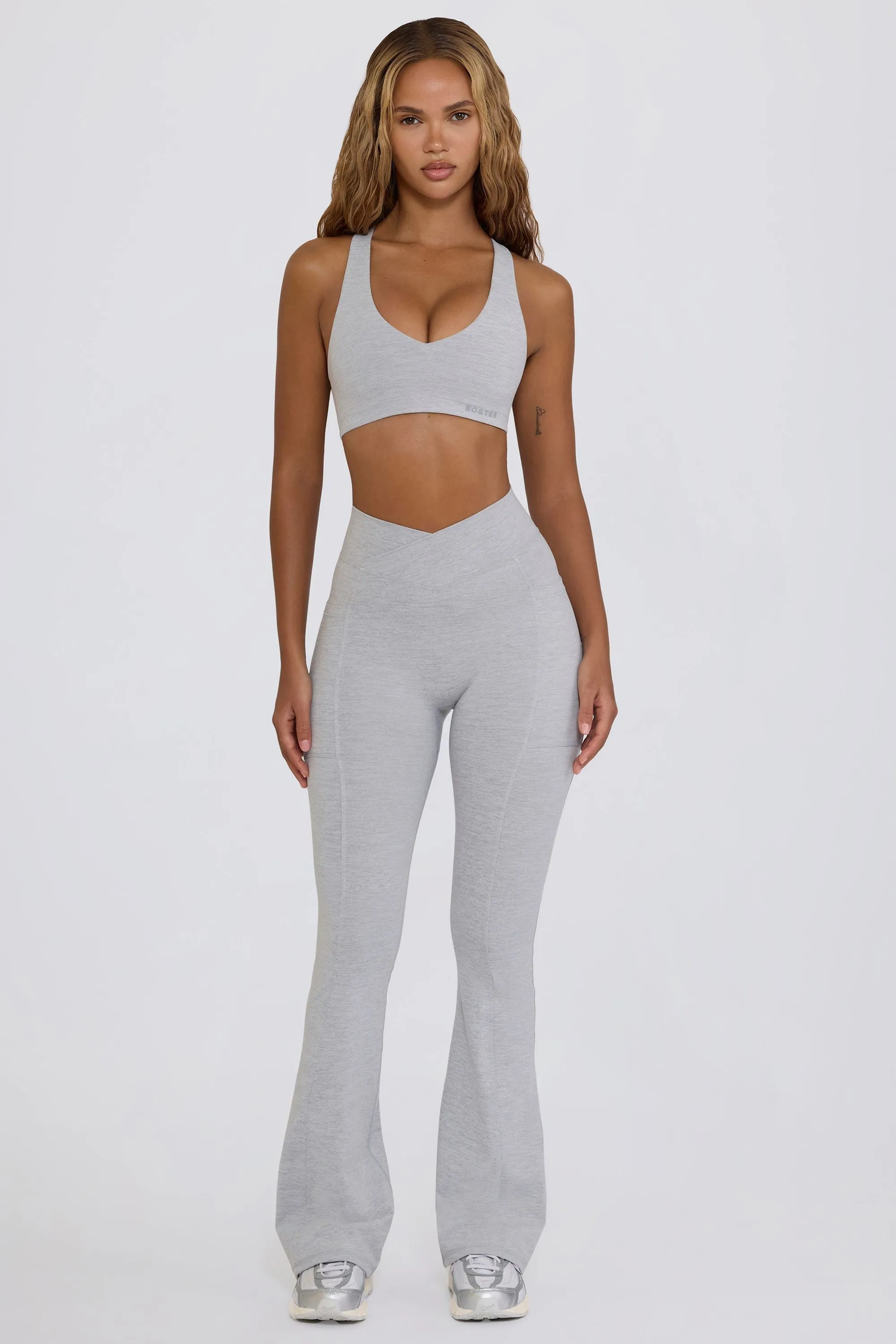 Soft Active V-Waist Pocket Flared Leggings in Grey Marl sold by Oh Polly product image thumbnail 2