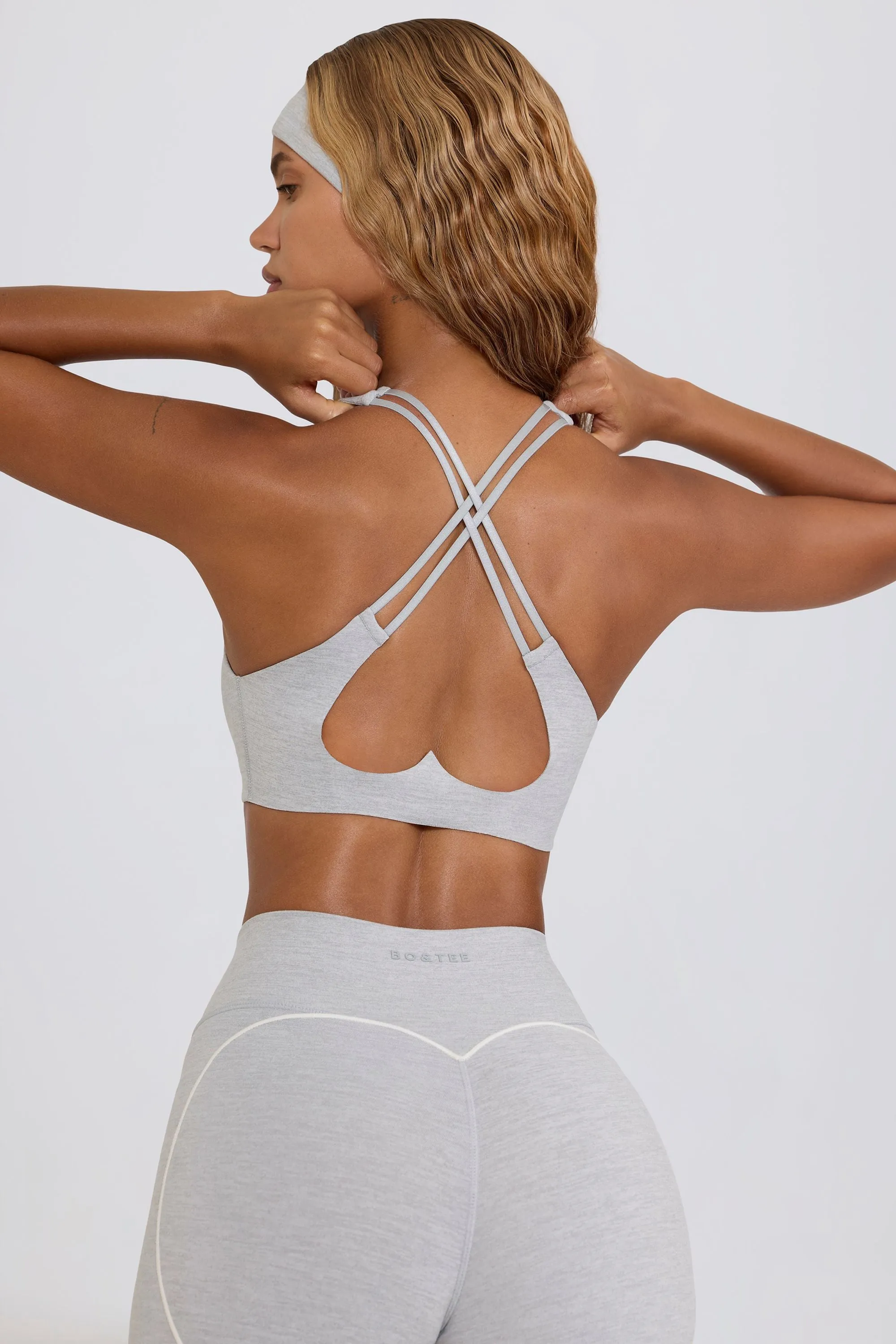 Soft Active V-Neck Sports Bra in Grey Marl sold by Oh Polly
