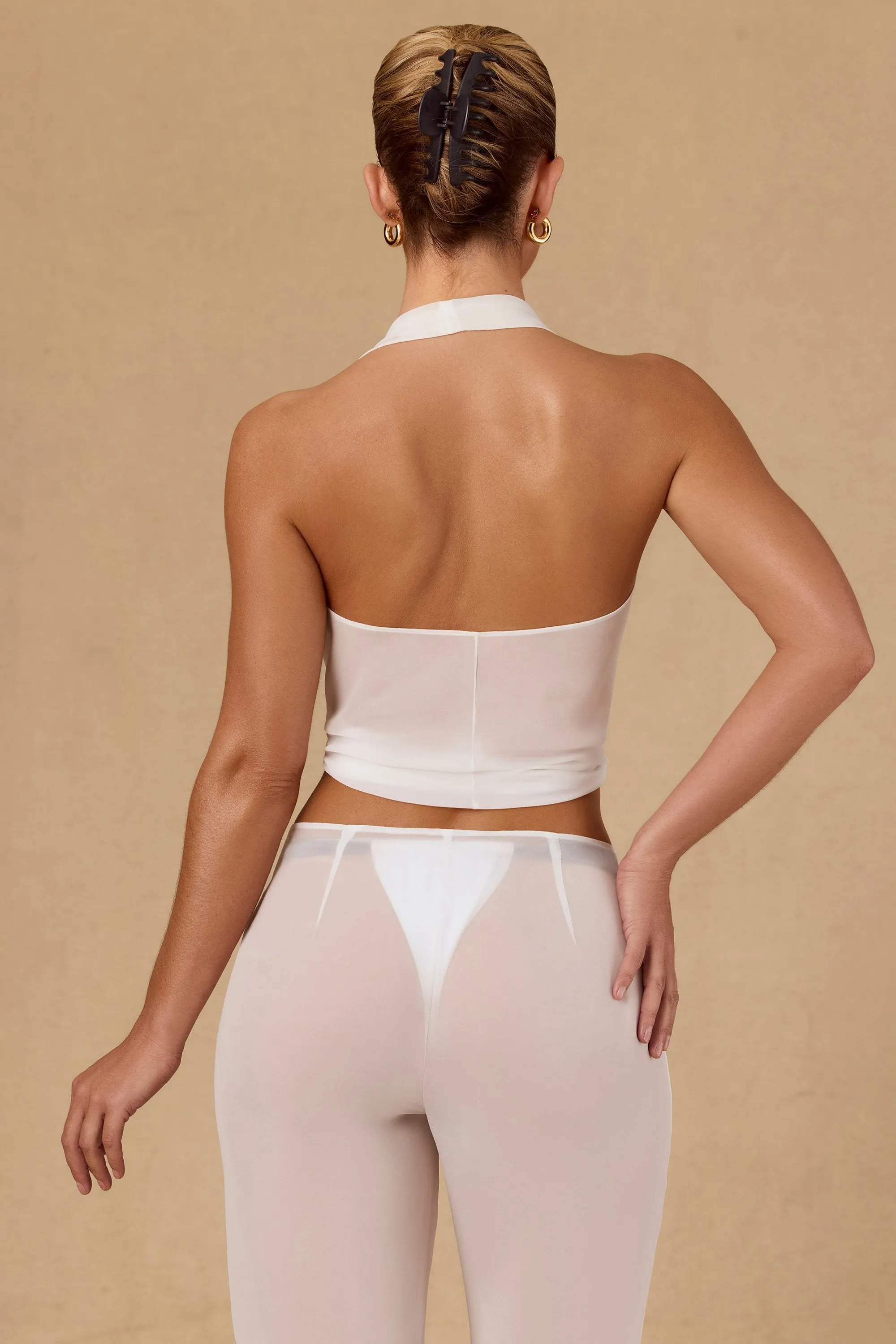 Tie-Front Halterneck Crop Top in White sold by Oh Polly product image thumbnail 2