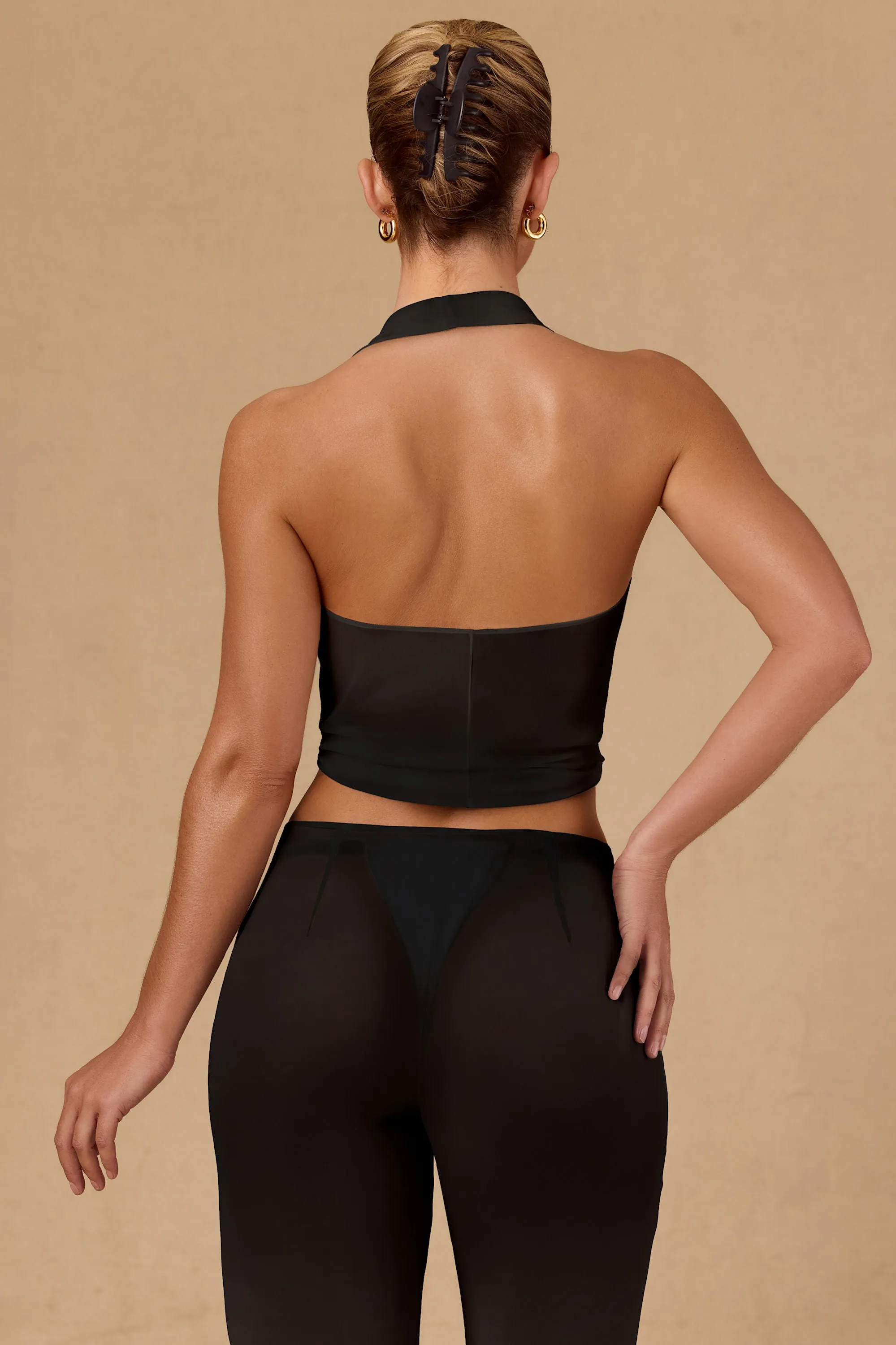 Tie-Front Halterneck Crop Top in Black sold by Oh Polly product image thumbnail 2