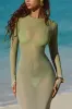 Sheer Open-Back Maxi Dress in Olive Green Ombré sold by Oh Polly