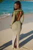 Sheer Open-Back Maxi Dress in Olive Green Ombré sold by Oh Polly