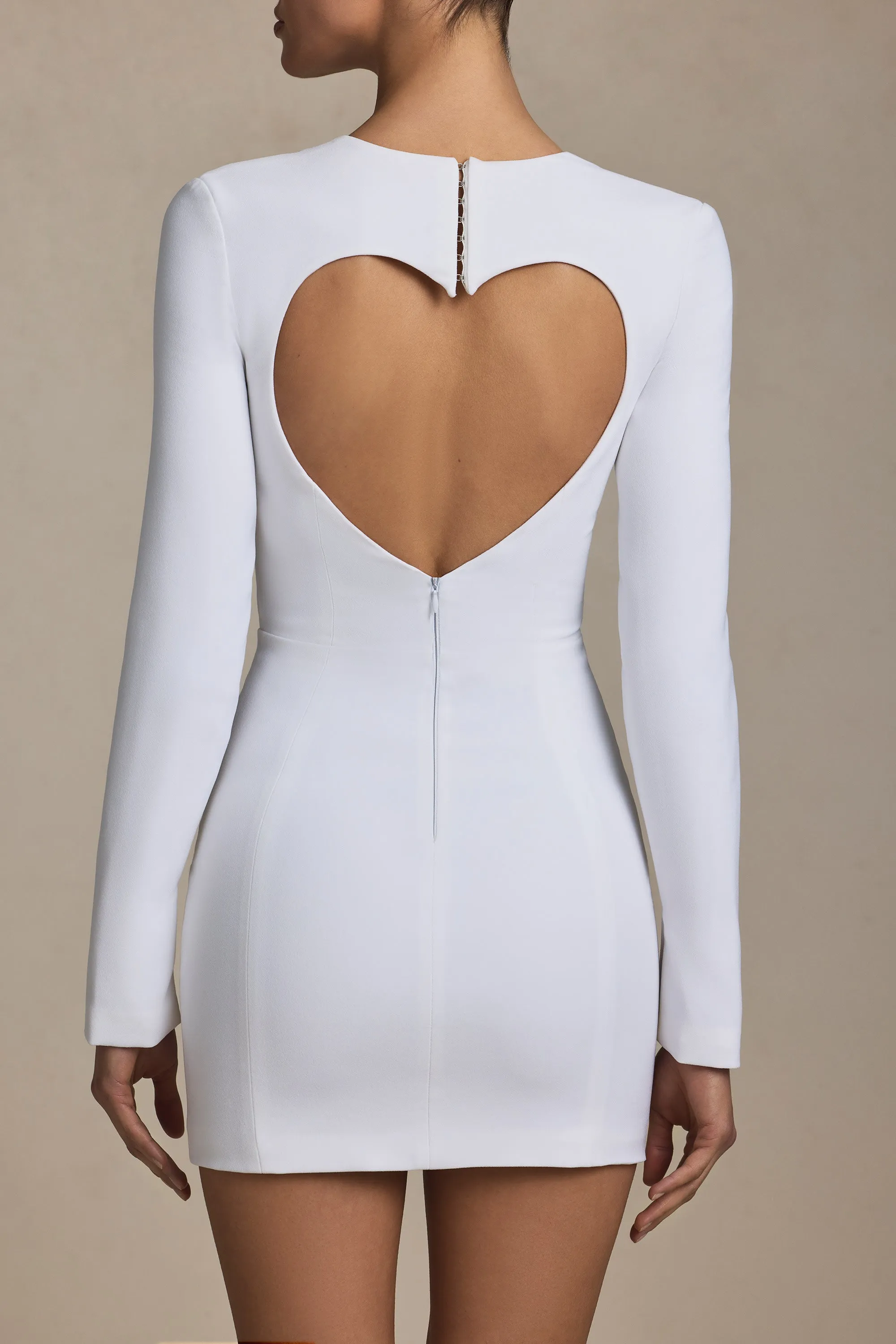 Cut-Out Heart-Detail Bodycon Mini Dress in White sold by Oh Polly product image thumbnail 4