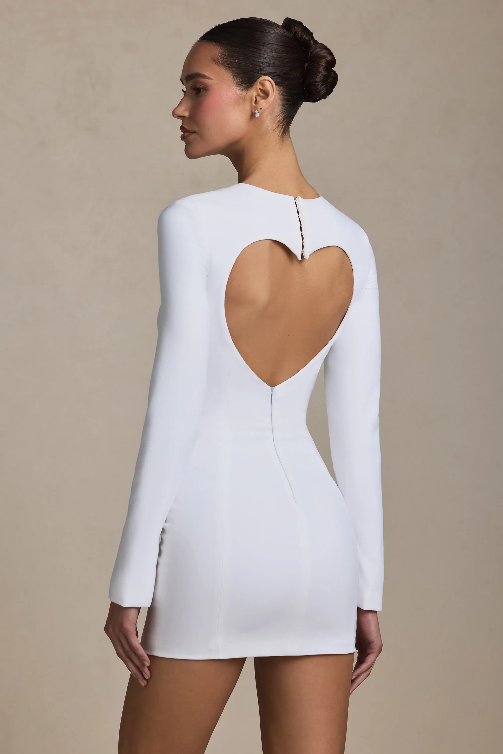 Cut-Out Heart-Detail Bodycon Mini Dress in White sold by Oh Polly