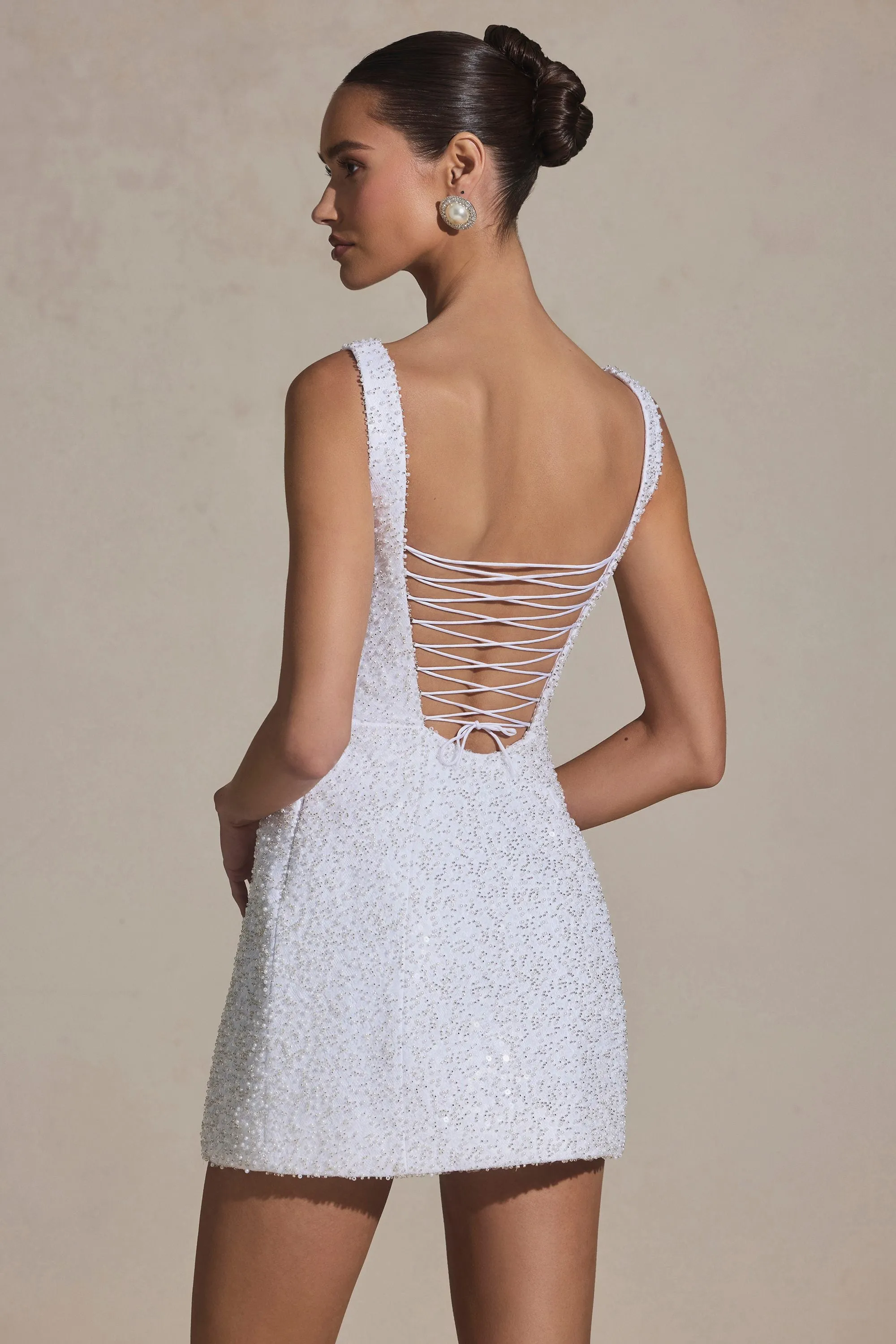 Embellished Structured A-Line Mini Dress in White sold by Oh Polly product image thumbnail 2