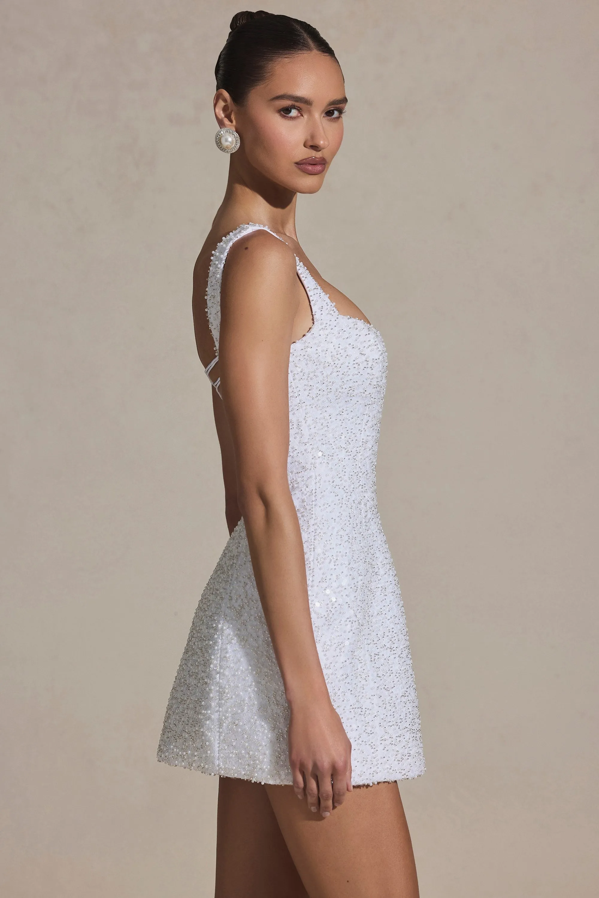 Embellished Structured A-Line Mini Dress in White sold by Oh Polly product image thumbnail 3
