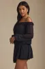 Off-Shoulder Asymmetric Balloon-Sleeve Mini Dress in Black sold by Oh Polly