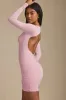 Twist-Front Ruched Backless Mini Dress in Soft Pink sold by Oh Polly