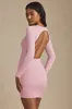 Twist-Front Ruched Backless Mini Dress in Soft Pink sold by Oh Polly